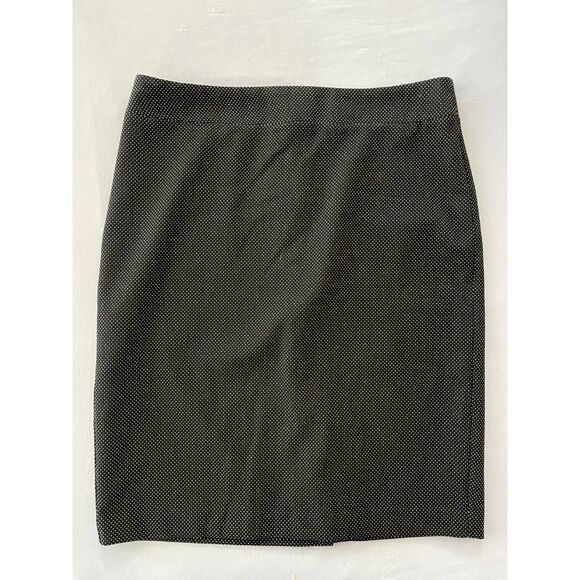 ~ Ann Taylor Factory Skirt 12 Lined Black Dots Zip Hook Slit Pleat Straight - Picture 4 of 15